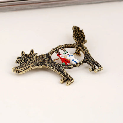 2023 Hot Vintage Wolf Brooch Jewelry Little Red Riding Hood Unique Cartoon Punk Brooches Pins For Party