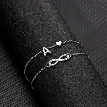 Bohemia Style Layered 26 Letter Heart Infinity Anklet For Women Summer Beach Initial Anklet On Foot Ankle Jewelry Travel Gift