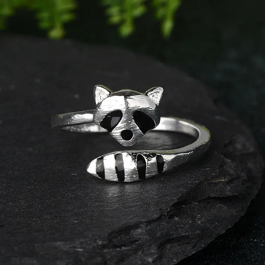 New cartoon animals cute delicate raccoon fox tail jewelry ladies engagement wedding gift open ring