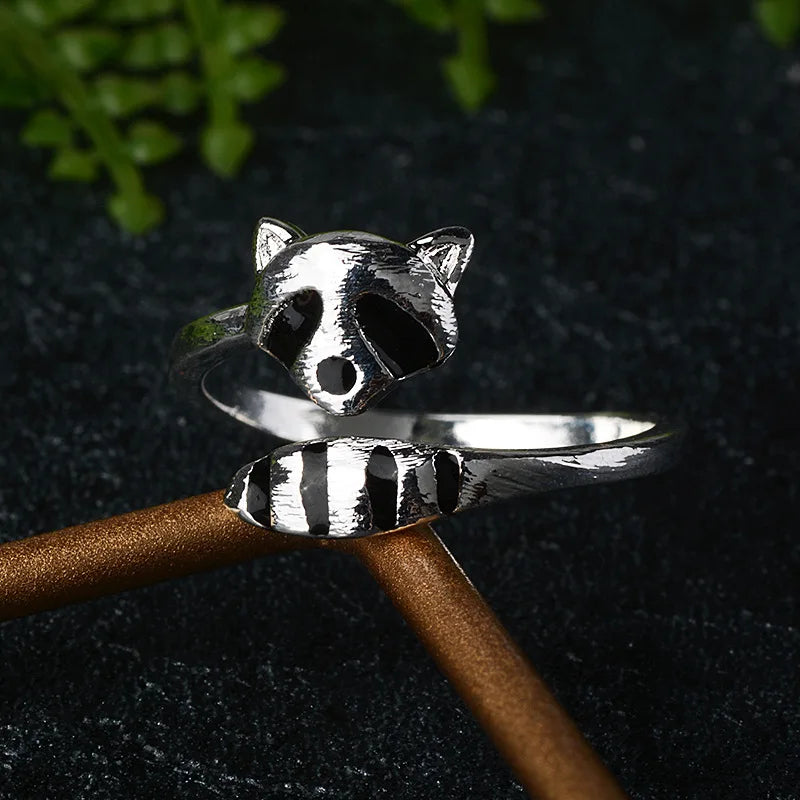 New cartoon animals cute delicate raccoon fox tail jewelry ladies engagement wedding gift open ring