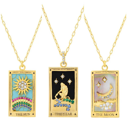 2024 New Stainless Steel Tarot Necklace Magician Star Moon Rose Sun Design Pendant Necklace Tarnish Free Jewelry For Women