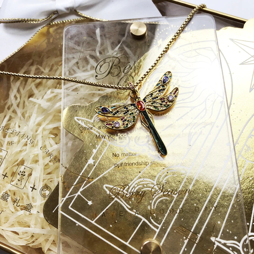 Necklace Golden Dragonfly Summer Brand New Fine Jewelry Europe 925 Sterling Silver Gift For Women