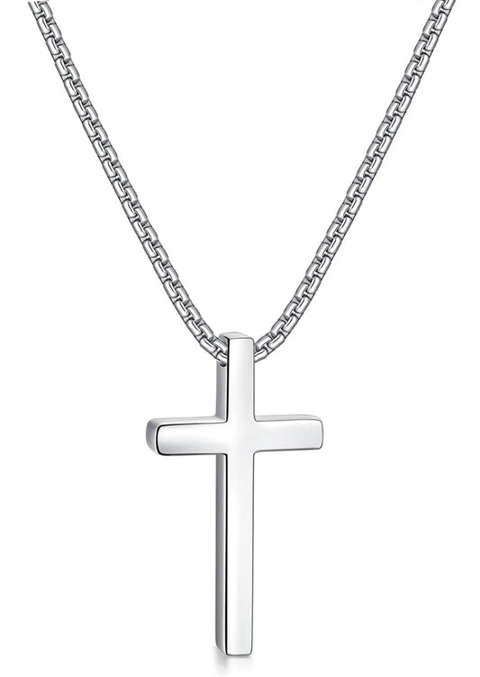 Vonmoos 16-24 Inch Silver Cross Necklace Mens Cross Necklaces with 2.5mm Cross Chain and Exquisite Stainless Steel Cross Pendant