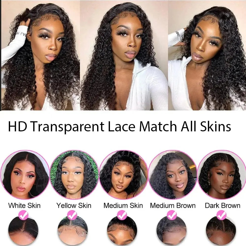 Kinky Curly Human Hair Wigs Lace Frontal 13x4 HD Lace Front Wig Pre Plucked 4x4 Lace Closure Wig Remy Human Hair Extersion