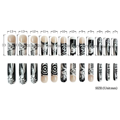 Horror Manga Gothic Style Fake Nails Black White Anime Nail Art Press on Nails Nail Accessories Popular False Nails Nail Tips