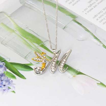 Disney Lovely Crystal 26 Letters Flower Fairy Necklaces Women Fairy Wing Pendant Necklace Jewelry Accessories Halloween Gifts