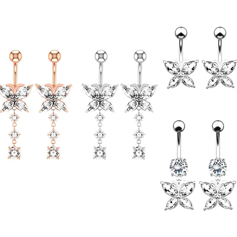 1PCS Stainless Steel CZ Belly Button Piercing Heart Navel Barbell Jewelry Butterfly Belly Button Ring Sexy Navel Ring For Women