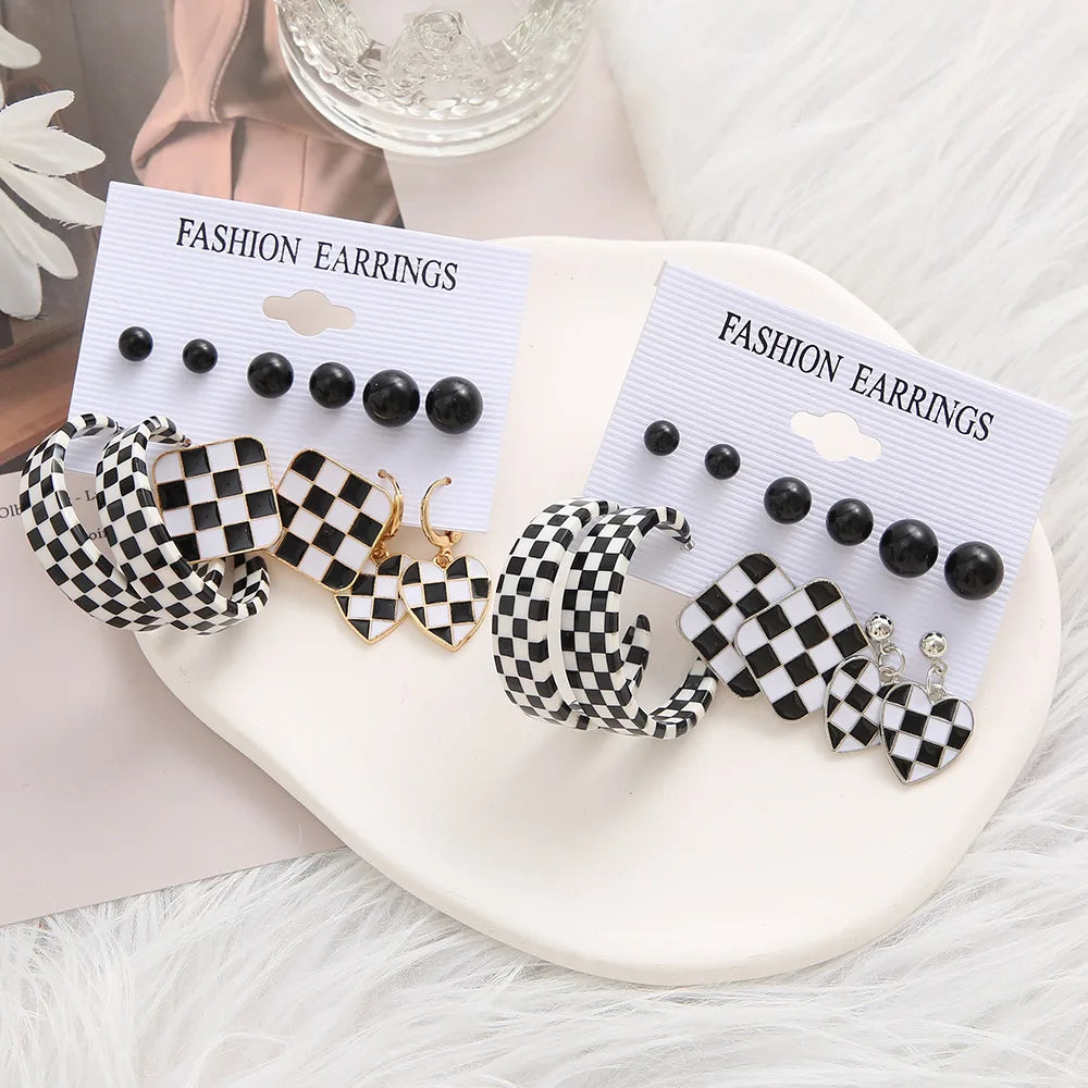 Fashion Black Heart Drop Earrings Set  for Women Chessboard Ladies Love Tai Chi Temperament Earring 2023 Trendy Jewelry Gifts