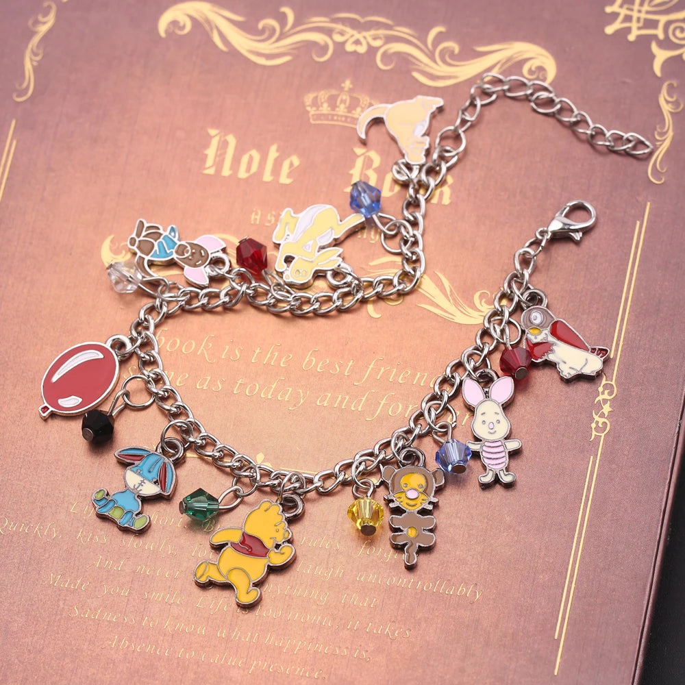 Disney Cartoon Cute Winnie Bracelet Kawaii Pooh Bear Tigger Enamel Pendant Bracelet for Kids Birthday Jewelry Accessories Gifts