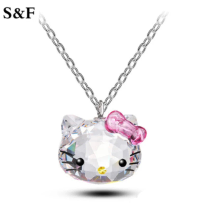 2023  Anime Necklace Pink Crystal Cute Cat Porcelain Brand Trendy Pendants Necklace Fashion Jewelry for Women Gift