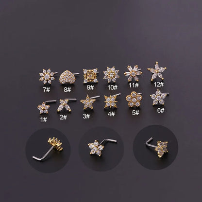 Stainless Steel Small Nose Rings Zircon Flower Heart Nose Stud 20G Body Piercing Jewelry For Women Men Gift