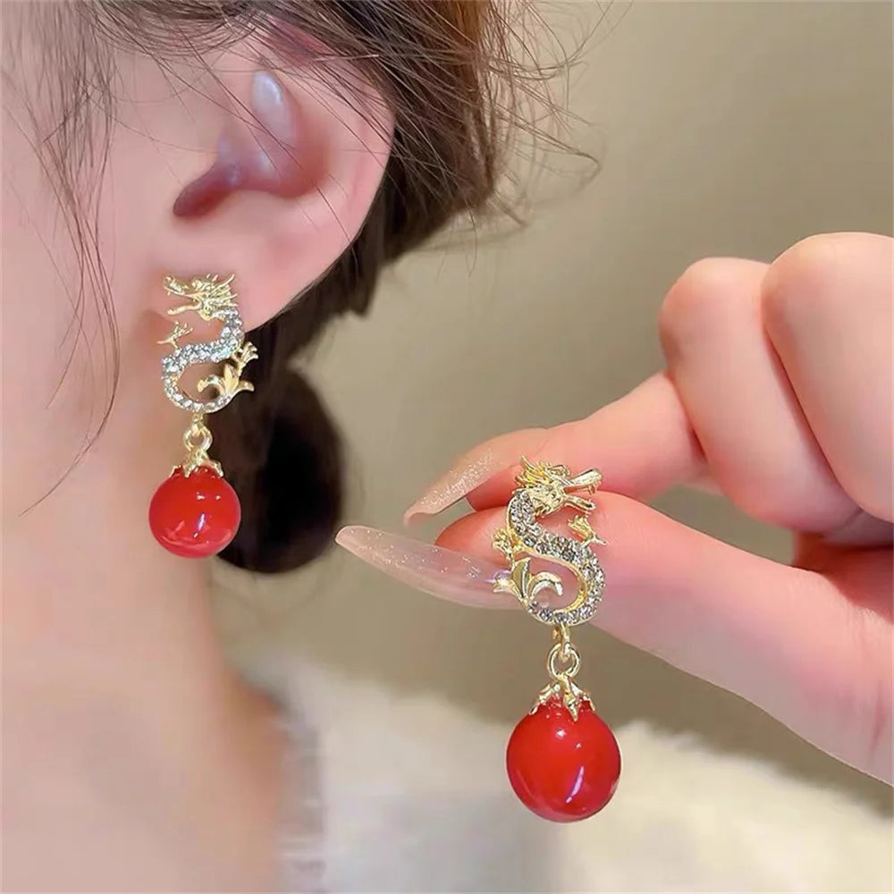 Chinese Style Vintage Dragon Dangle Earrings for Women New Year Dragon Animal Totem Earring Girls Party Personality Jewelry Gift