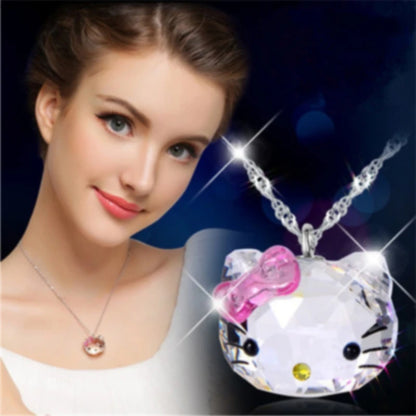 2023  Anime Necklace Pink Crystal Cute Cat Porcelain Brand Trendy Pendants Necklace Fashion Jewelry for Women Gift