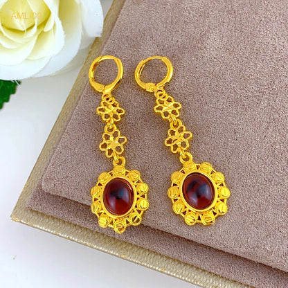 XUHUANG Arabic Cystal Necklace Bracelets Earrings Set for Girl Nigerian Engagement Bride 24k Gold Color Jewelry Sets Party Gifts