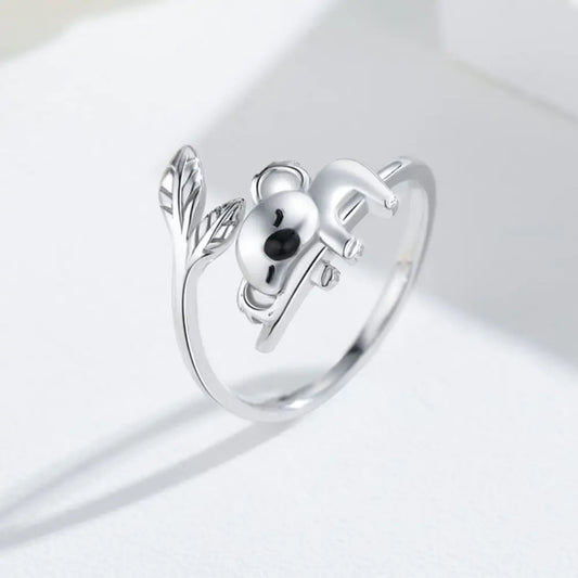 Harong Fashion Lifelike Koala Ring Size Adjustable Cute Cartoon  Animal Rings for Girl Women Men Party Jewelry Gift