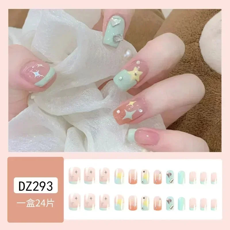 Sanrios Nails Kitty Fresh Cute Korean Fake Nail Tips Girl Wearing Kawaii Short Cartoon Acrylic Press on Nail