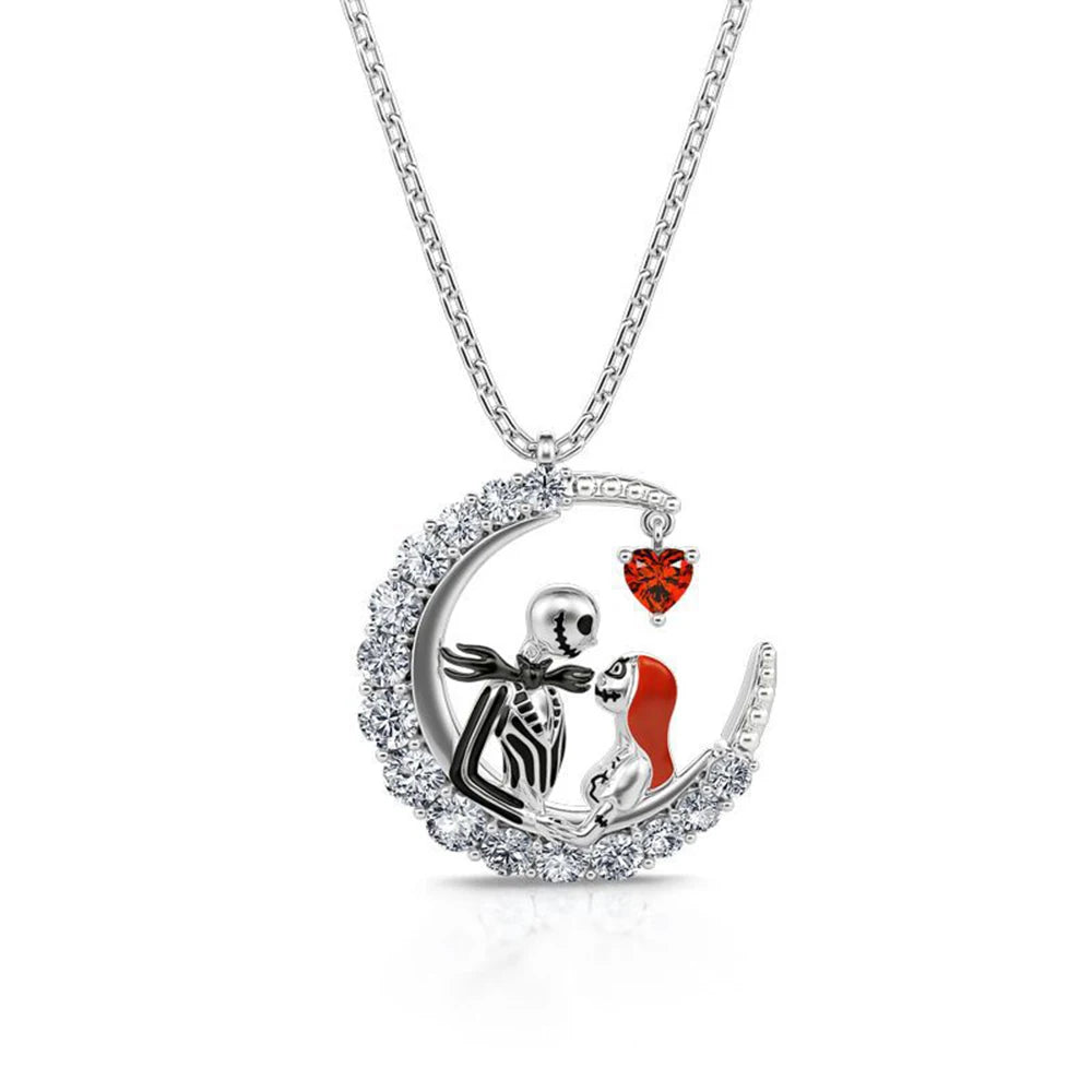 New Disney The Nightmare Before Christmas Necklace Jack Skellington Sally Rhinestone Pendant Necklace Halloween Accessories Gift