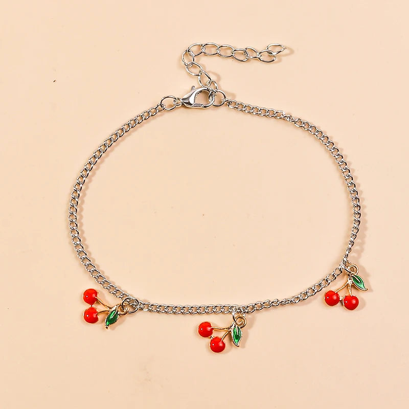 Fashion Charm Red Cherry Gold Chain Anklets for Women Silver Color Adjustable Bracelets Anklet Ankle Jewelry Party Gifts