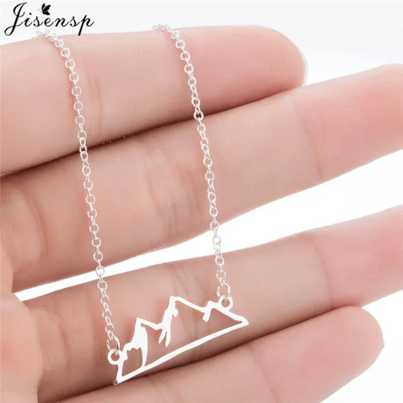 Trendy Stainless Steel Snow Mountain Charms Necklace Women Minimalist Fitness Sport Necklace Outdoor Travel Jewelry Collier 2024