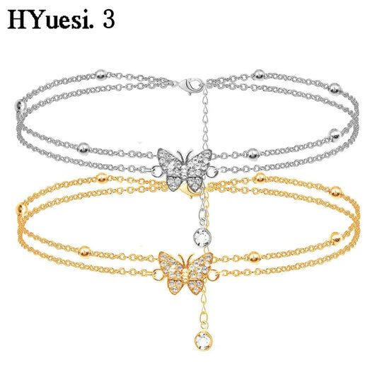 Summer Butterfly Anklet For Women Adjustable Gold Silver Color Layered Foot Ankle Bracelet Girls Beach Party Jewelry