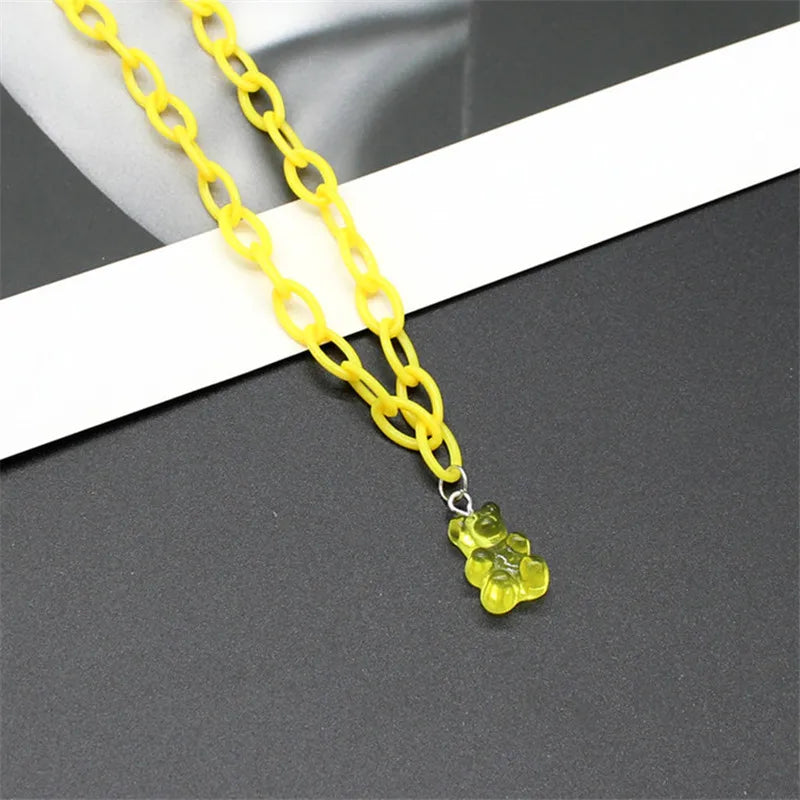 Candy Color Gummy Resin Bear Necklace for Women Girls Acrylic Chain Collare Pendants Wholesale Jewelry Gifts