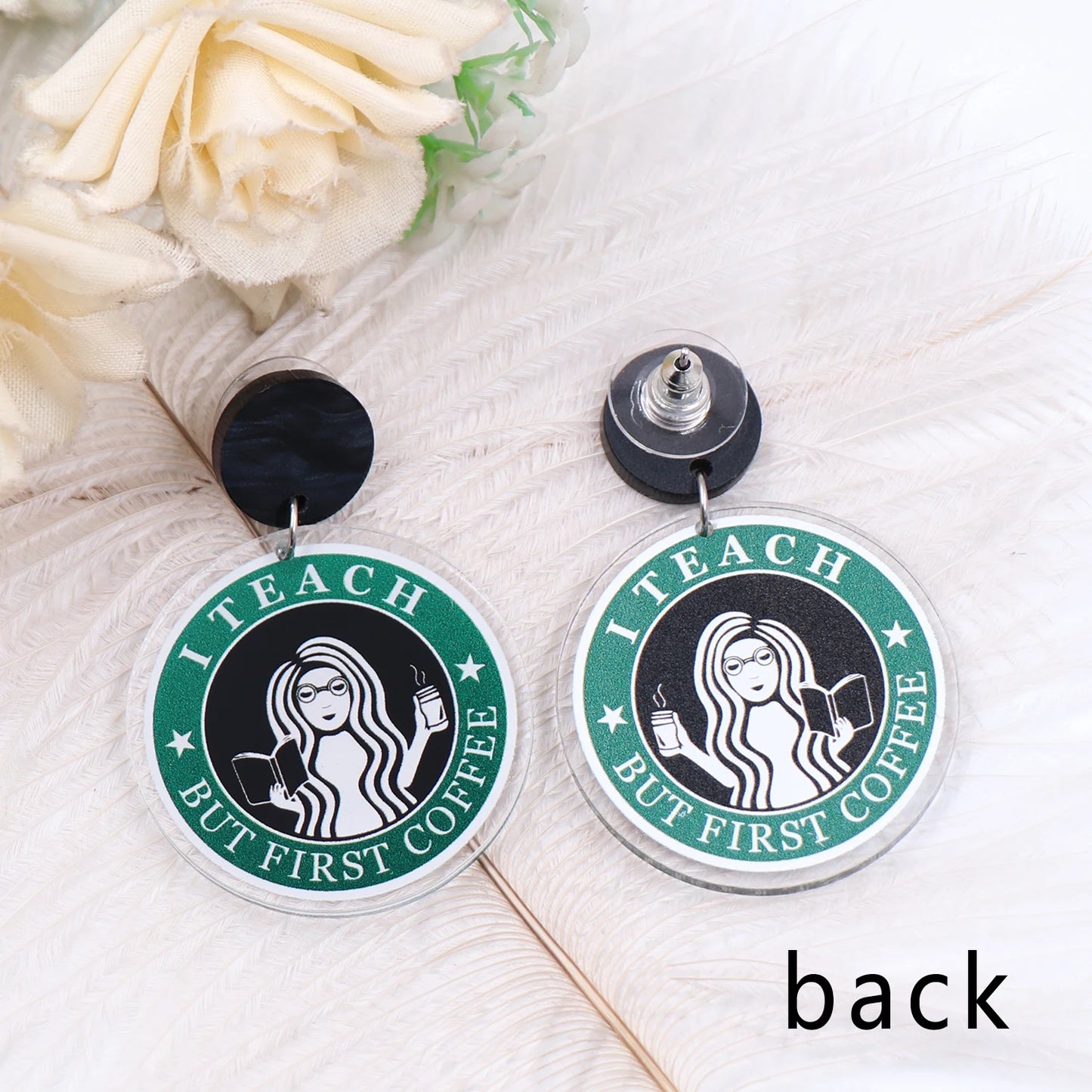 1pair New product CN Drop i teach but first coffee double faces printing TRENDY teacher gift Acrylic earrings Jewelry for women