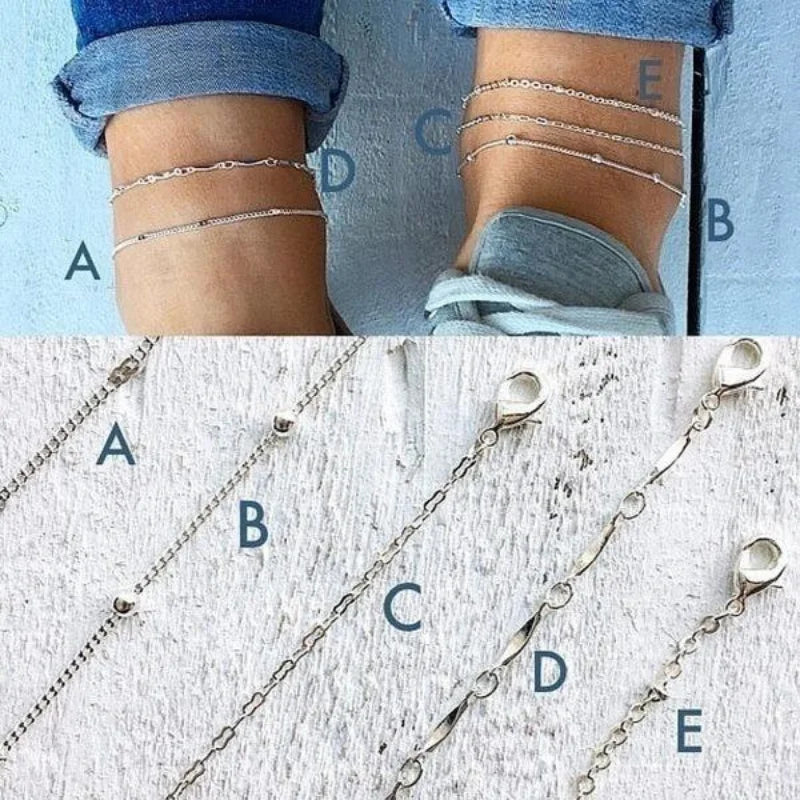 5Pcs/Set Ankle Bracelet Anklet Multi-layer Bead Chain Anklet Bracelets Simple Beach Set Ankle Foot Chain for Girls Jewelry