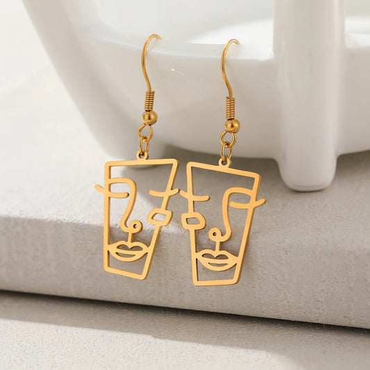 Stainless Steel Earrings Trend Abstract Irregular Face Statue Pendants Statement Fashion Chic Dangle Earrings For Women Jewelry