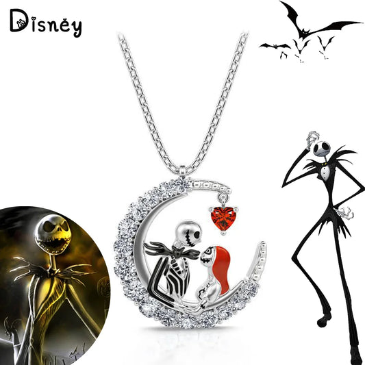 New Disney The Nightmare Before Christmas Necklace Jack Skellington Sally Rhinestone Pendant Necklace Halloween Accessories Gift