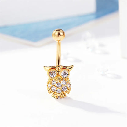 Gold Color Stainless Steel Belly Button Ring CZ Zircon Flower Butterfly Cross Heart 14G 10mm Barbell Navel Piercing Body Jewelry