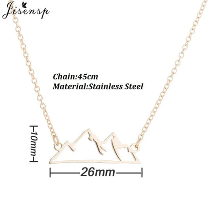 Trendy Stainless Steel Snow Mountain Charms Necklace Women Minimalist Fitness Sport Necklace Outdoor Travel Jewelry Collier 2024