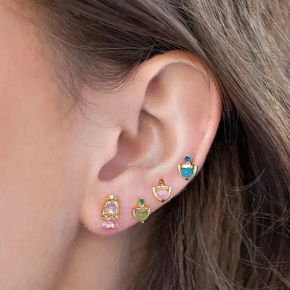 4PCS/Set Disney Princess Earrings 925 Silver Needle Fashion Jewelry Colorful Zircon Stud Earring Cute Sweet Wedding Jewelry Gift