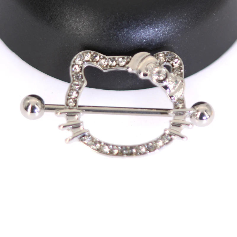 Stainless Steel Crystal Nipple Shield Cover Nipple Nail Body Piercing Accessories 14G Cute Cat's Nipple Piercings Barbell Cat