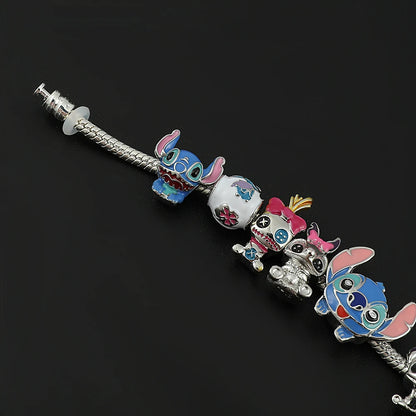 Disney Stitch Inspired Bracelet Cartoon Lilo & Stitch DIY Stitch Pendant Crystal Beads Bangle Bracelet for Women Jewelry Gifts