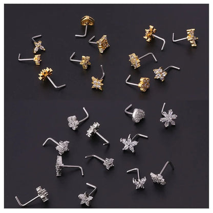 Stainless Steel Small Nose Rings Zircon Flower Heart Nose Stud 20G Body Piercing Jewelry For Women Men Gift