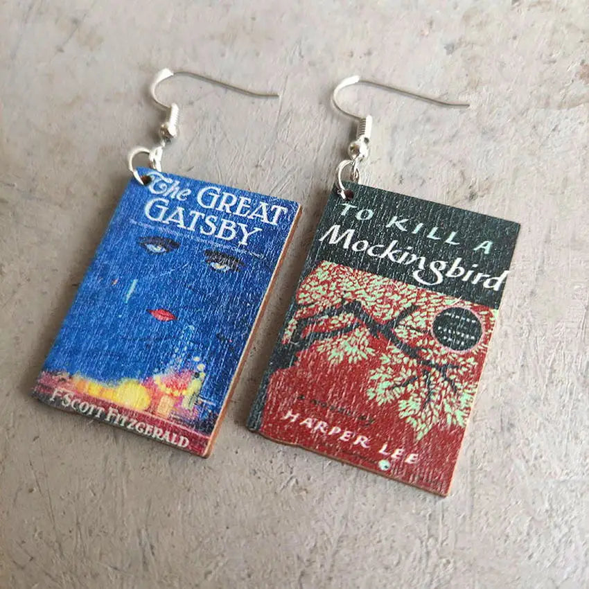 Halloween Horror Fiction Wood Book Cover Earrings for Women 2022 Newest Unique Halloween Jewelry Wholesale