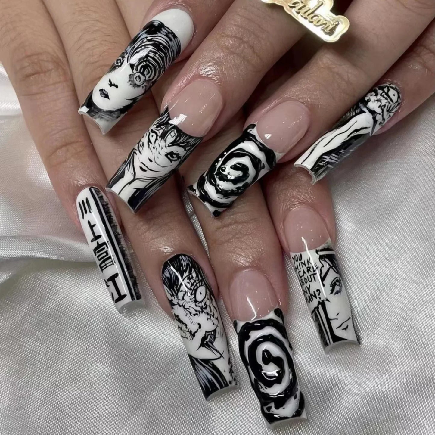 Horror Manga Gothic Style Fake Nails Black White Anime Nail Art Press on Nails Nail Accessories Popular False Nails Nail Tips