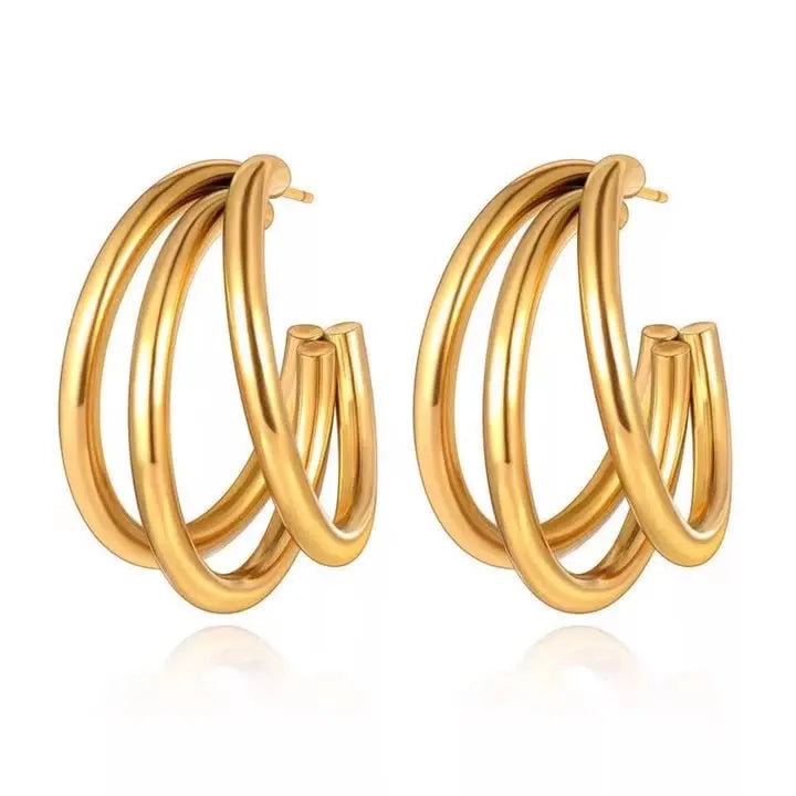 Simply Gold Hoop Earrings Women Fashion Jewelry 2024 Stainless Steel Classic Round Drop Multilayer Earring Clean Lines Wholesale