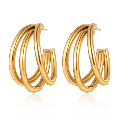 Simply Gold Hoop Earrings Women Fashion Jewelry 2024 Stainless Steel Classic Round Drop Multilayer Earring Clean Lines Wholesale