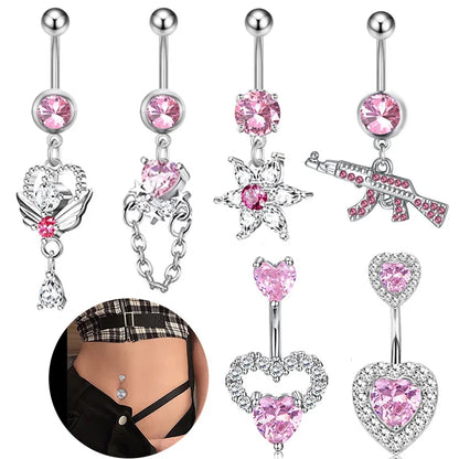 Heart Shaped Navel Ring Ornament Water Drop 14G Belly Button Piercing Barbell Pendant Belly Nombril Piercing Women Jewelry