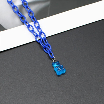 Candy Color Gummy Resin Bear Necklace for Women Girls Acrylic Chain Collare Pendants Wholesale Jewelry Gifts