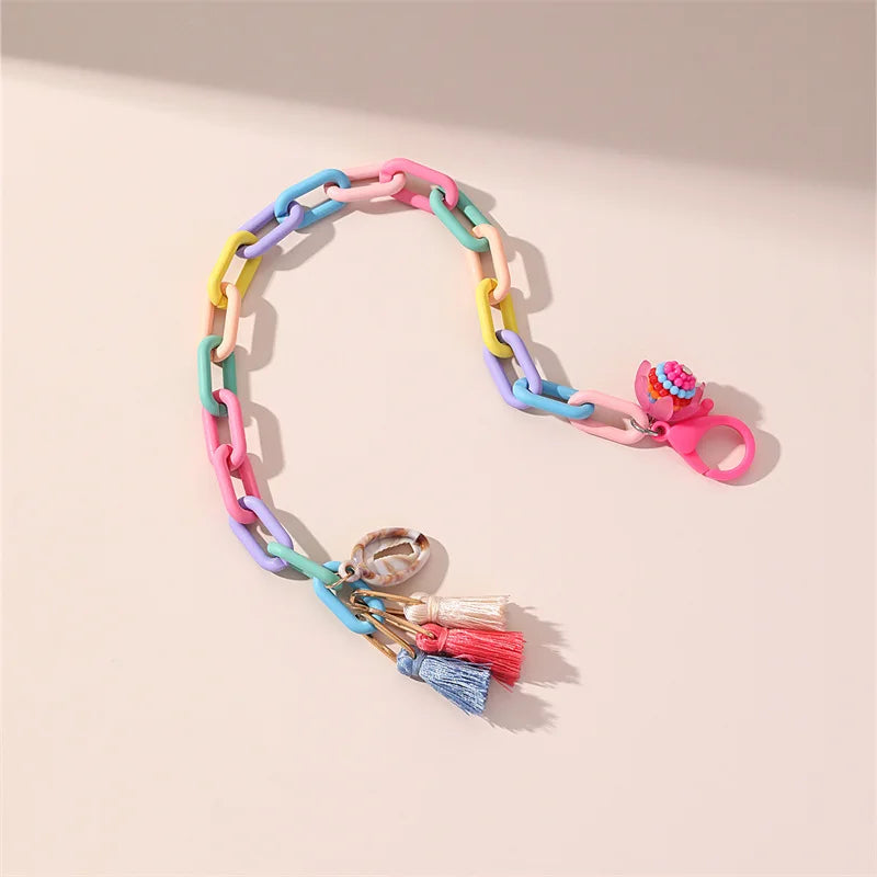 Colorful Acrylic Chain Anklets Bohemia Natural Seashell Tassel Pendant Ankle on Leg Anklets Summer Beach Foot Jewelry for Women