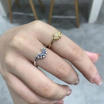 New Adjustable Sun and Moon Overlapping Wear Ring for Women Girls 2024 Sparkling Couple Rings Set Finger Wedding Jewelry Gifts