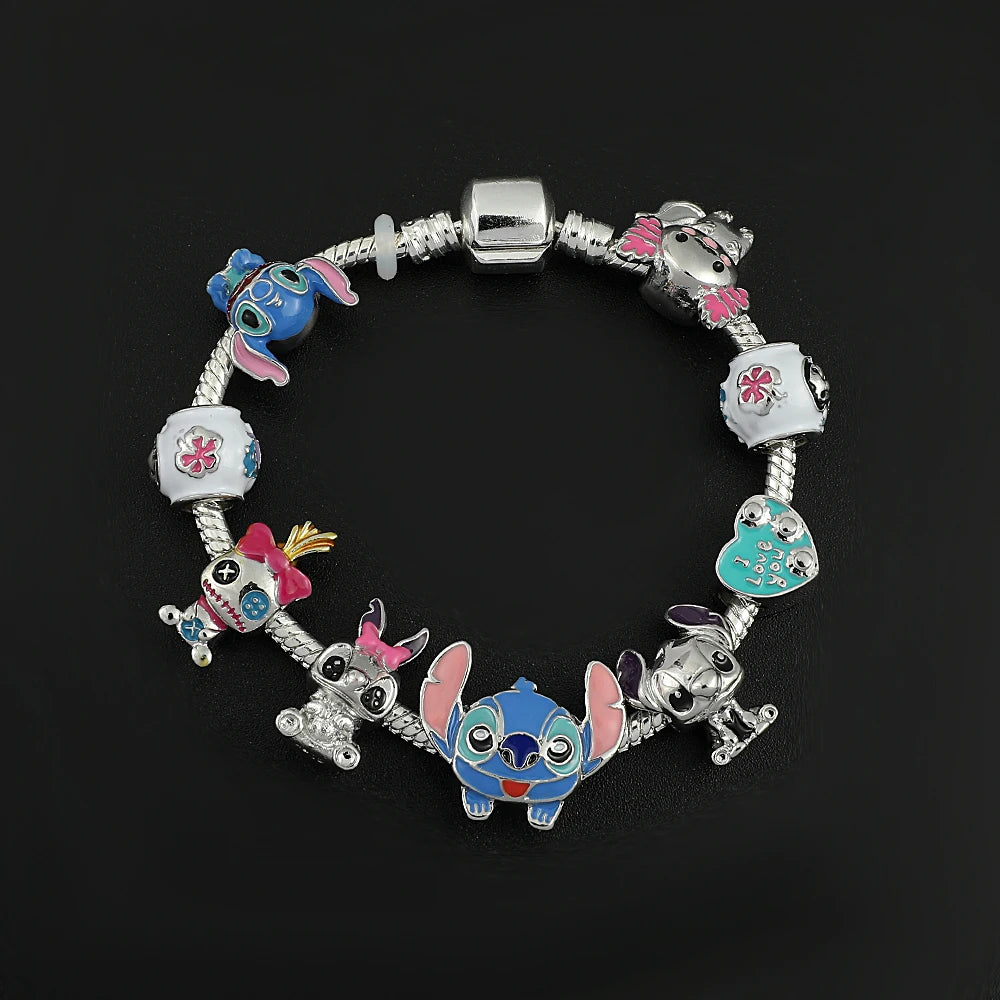 Disney Stitch Inspired Bracelet Cartoon Lilo & Stitch DIY Stitch Pendant Crystal Beads Bangle Bracelet for Women Jewelry Gifts