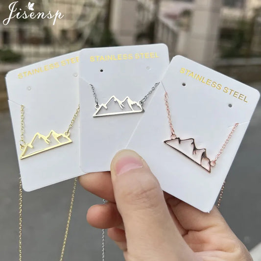 Trendy Stainless Steel Snow Mountain Charms Necklace Women Minimalist Fitness Sport Necklace Outdoor Travel Jewelry Collier 2024