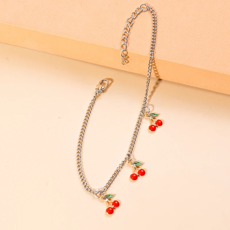 Fashion Charm Red Cherry Gold Chain Anklets for Women Silver Color Adjustable Bracelets Anklet Ankle Jewelry Party Gifts