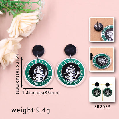 1pair New product CN Drop i teach but first coffee double faces printing TRENDY teacher gift Acrylic earrings Jewelry for women