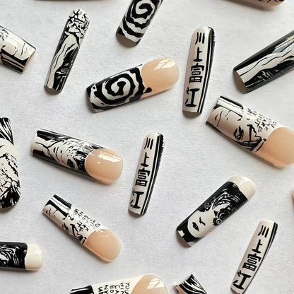 Horror Manga Gothic Style Fake Nails Black White Anime Nail Art Press on Nails Nail Accessories Popular False Nails Nail Tips