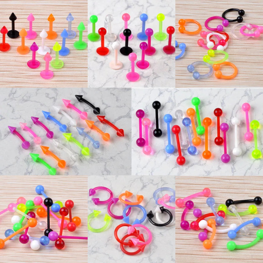 40PC Soft Silicon Nose/Lip/Tongue Piercings Helix Ear Piercing Women Men Septum Rings Body Piercing Jewelry