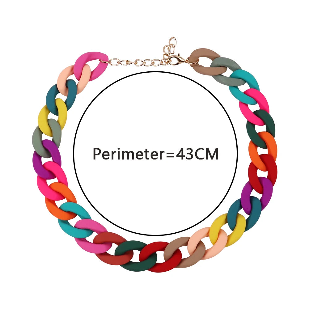 Statement Matte Colorful Chunky Acrylic Chain Necklace For Women Boho Resin Wide Chain Collar Choker Necklaces Pendant Jewelry